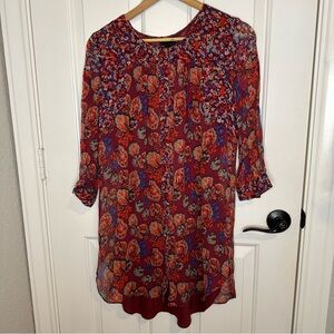 Anna Sui Red Multicolor Floral Mini Dress Sz 6 Bohemian Preppy Spring Fairycore